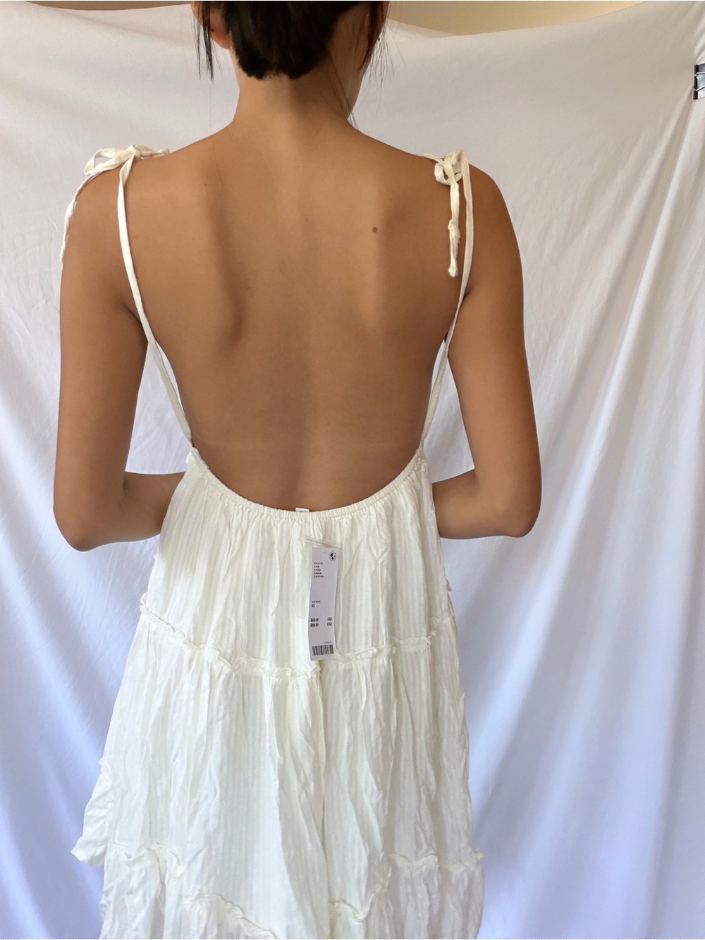 NWT Urban Outfitters Cream Tiered Open-Back Babydoll Sundress XS - Picture 2 of 11